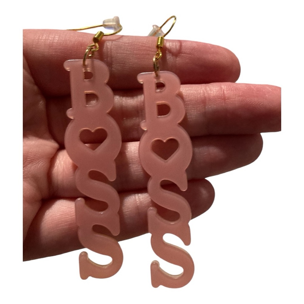 New “Boss” Gold post dangle earrings